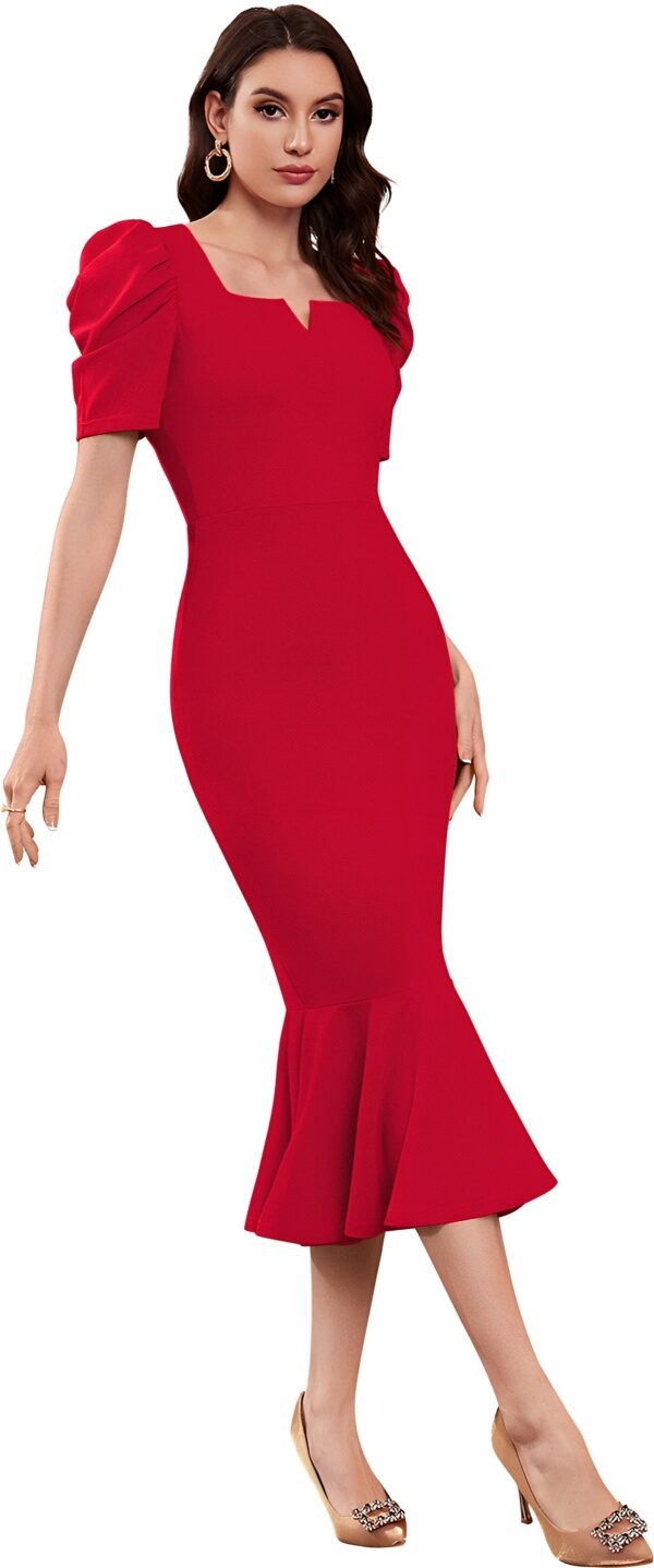 Puff Sleeve Sheath Midi Dress - Image 4