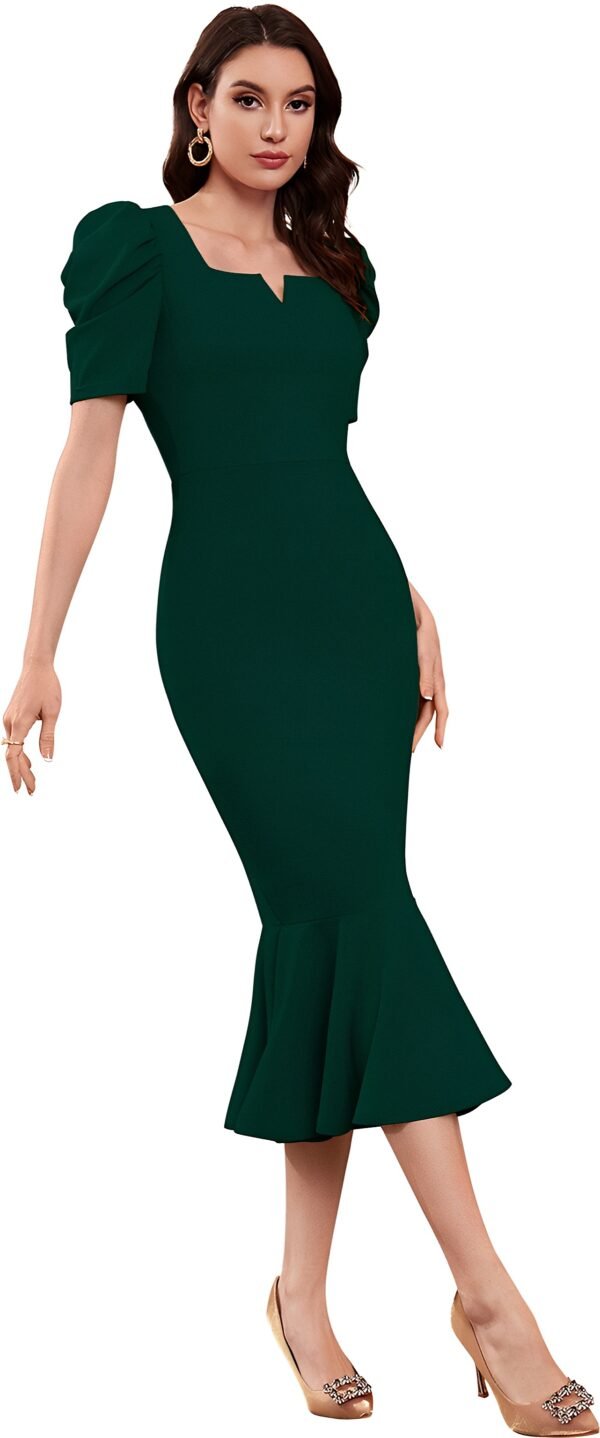 Puff Sleeve Sheath Midi Dress - Image 14