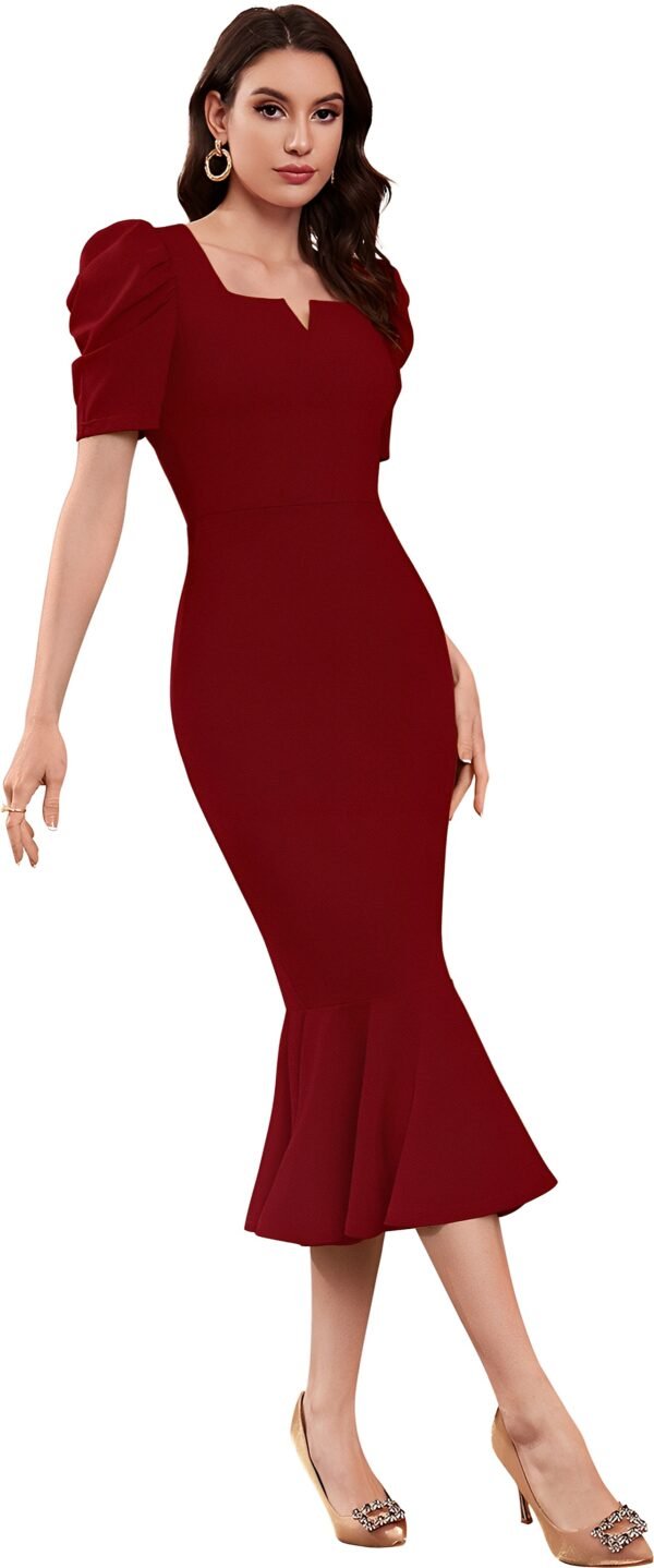 Puff Sleeve Sheath Midi Dress - Image 19