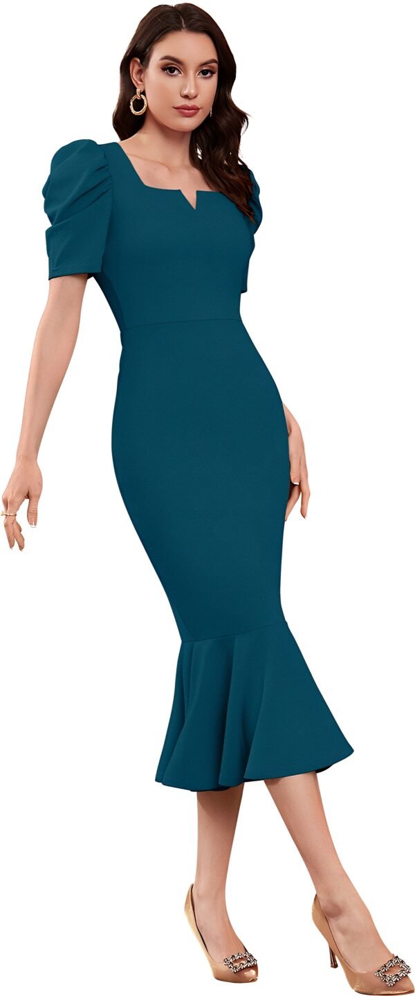 Puff Sleeve Sheath Midi Dress - Image 26