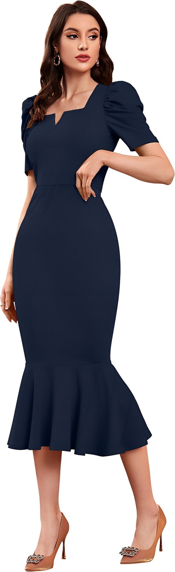 Puff Sleeve Sheath Midi Dress - Image 29