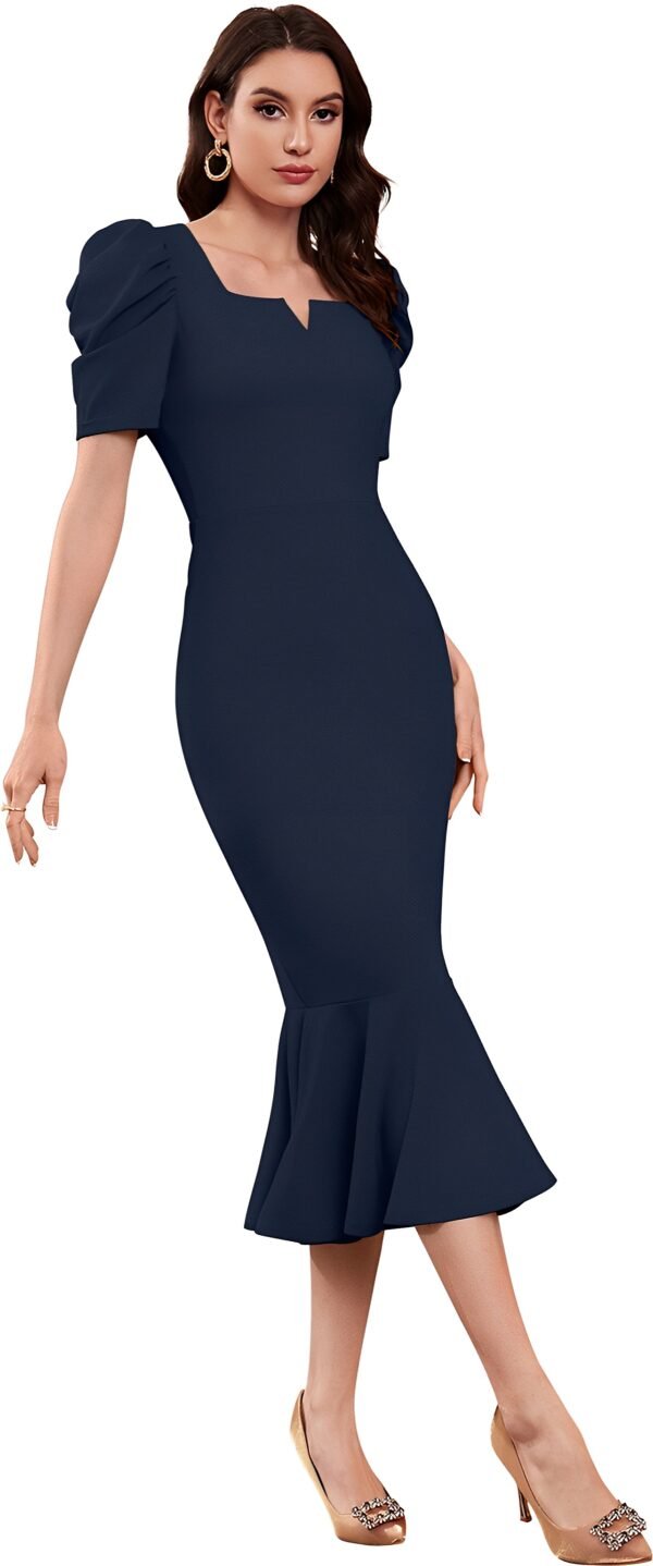 Puff Sleeve Sheath Midi Dress - Image 30