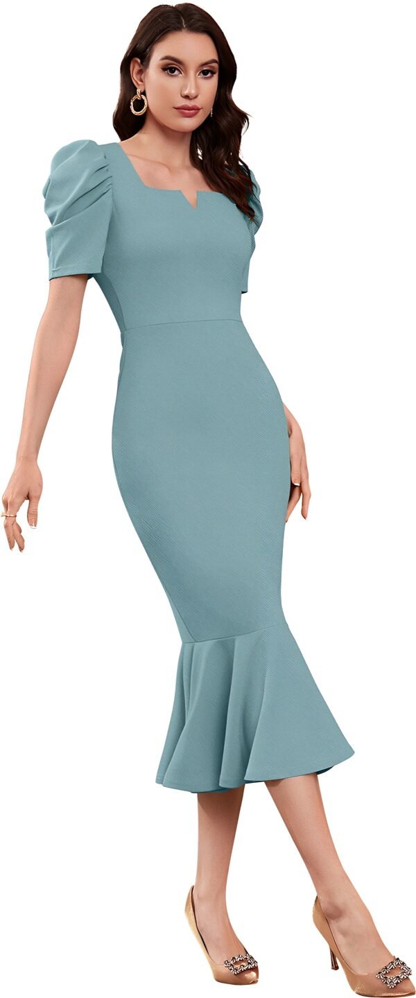 Puff Sleeve Sheath Midi Dress - Image 34