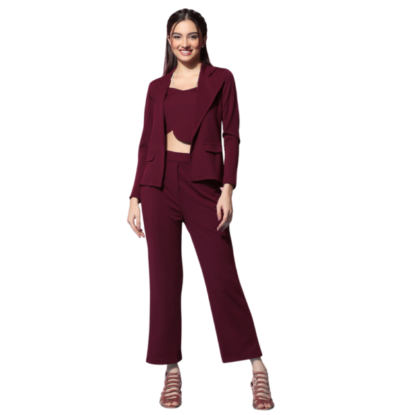 Women's Solid Lycra Blend 3 Piece Co-Ords Set